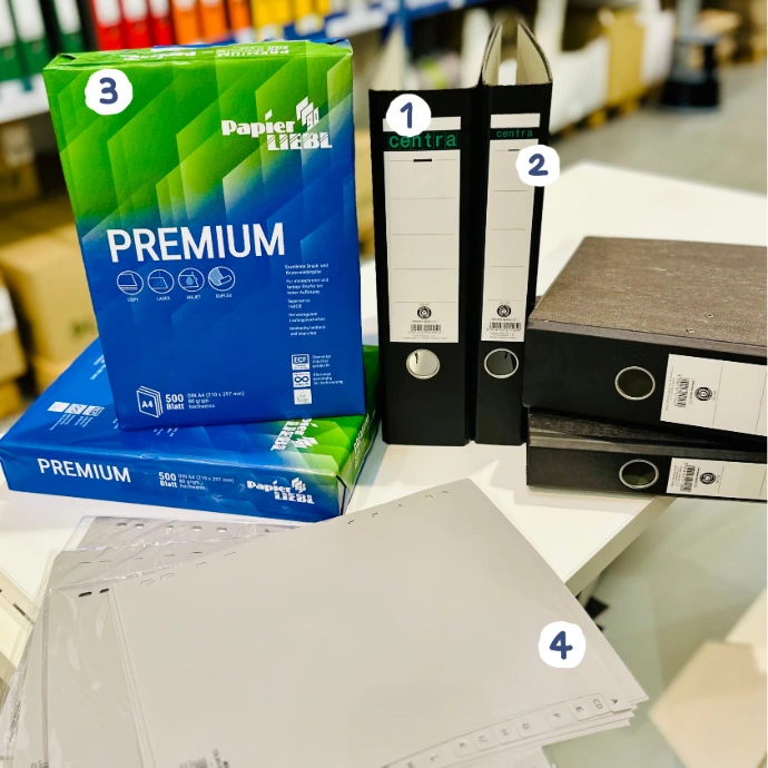 Angebot im Bürobedarf - Kopierpapier, Ordner und Register