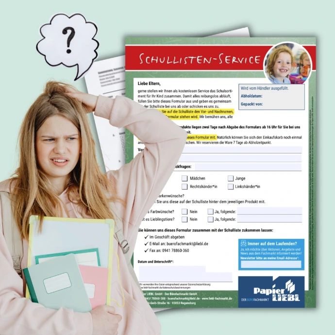 Schullisten-Formular mit überforderter Mutter